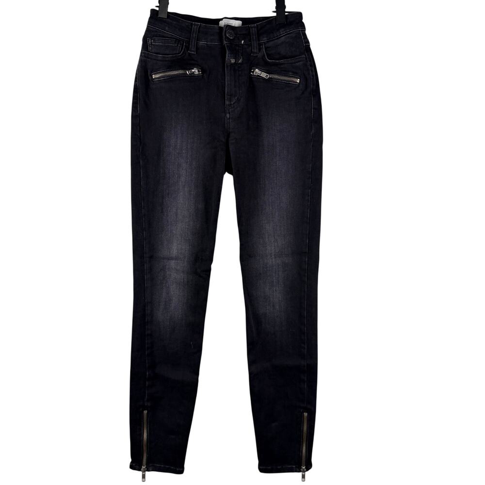 CLOSED Aimie High Rise Skinny Jeans Faded Black Zipper Pocket Ankle Italy 24 W24